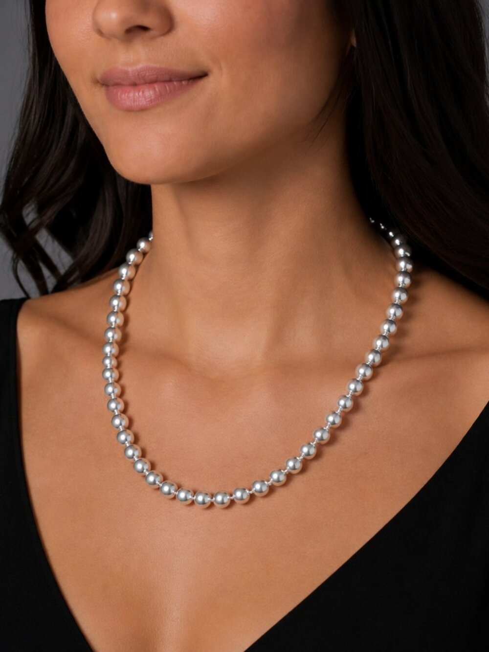 925 Sterling Silver Simple Bead Necklace 8 mm